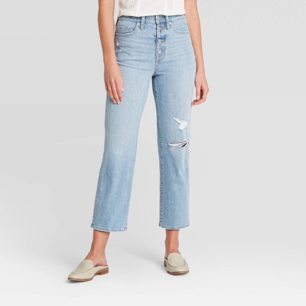 Womens High-Rise Vintage Straight Jeans Light Wash